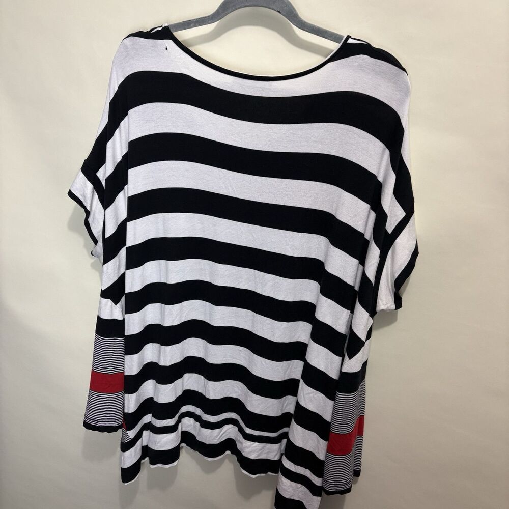Alembika Jersey Knit Tunic Top Medium Red Black White Stripe Lagenlook Artsy - Picture 7 of 9